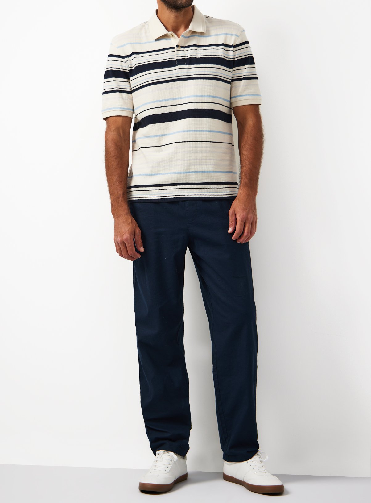 Cream Stripe Print Textured Polo Shirt XXL - Image 2 thumbnail